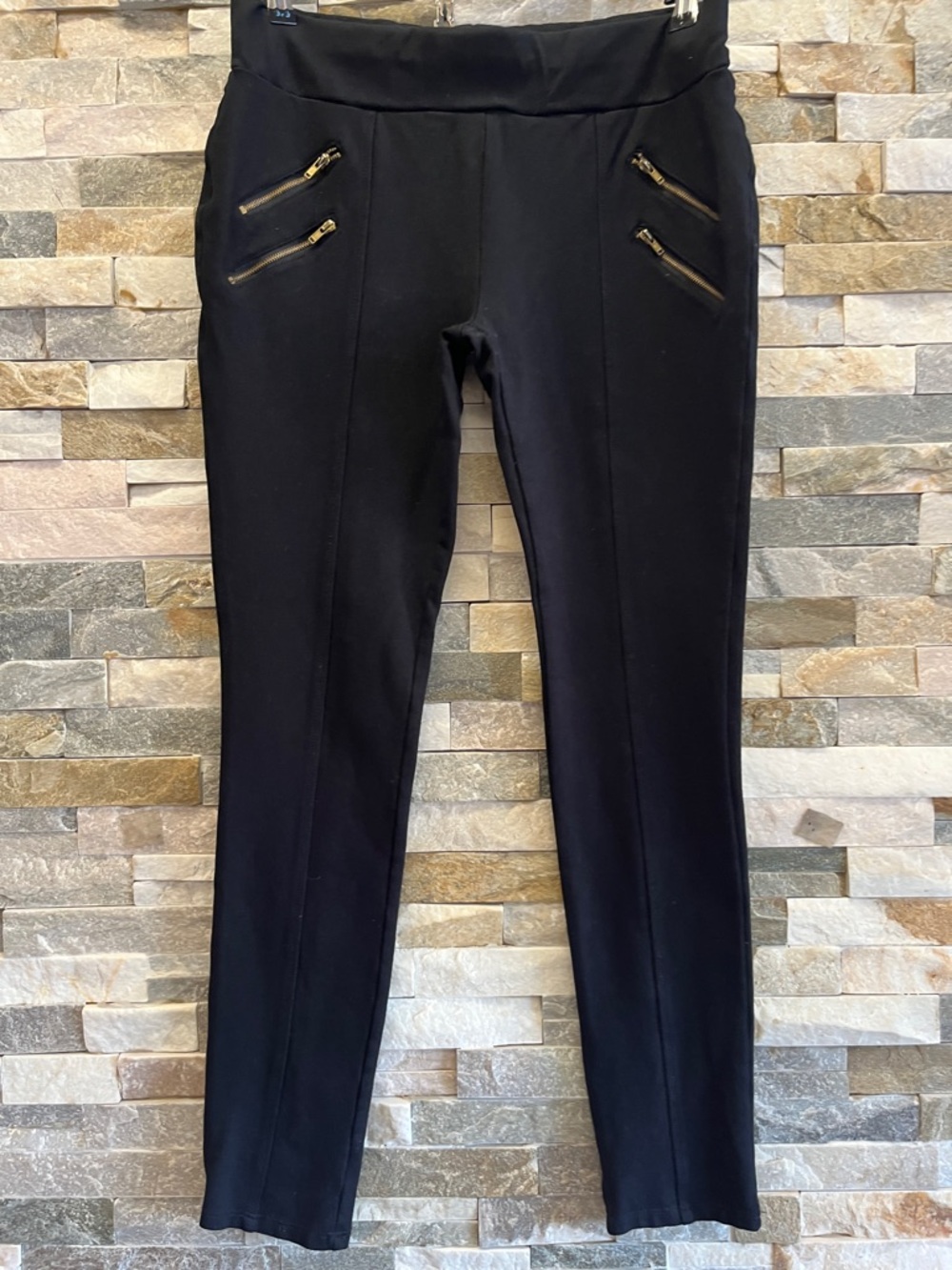 Ci Sono Black Jeggings with Gold Zip Details